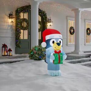 3.5 ft LED Bluey with Snowflake Gift Box Christmas LED Inflatable Yard Decor Lit